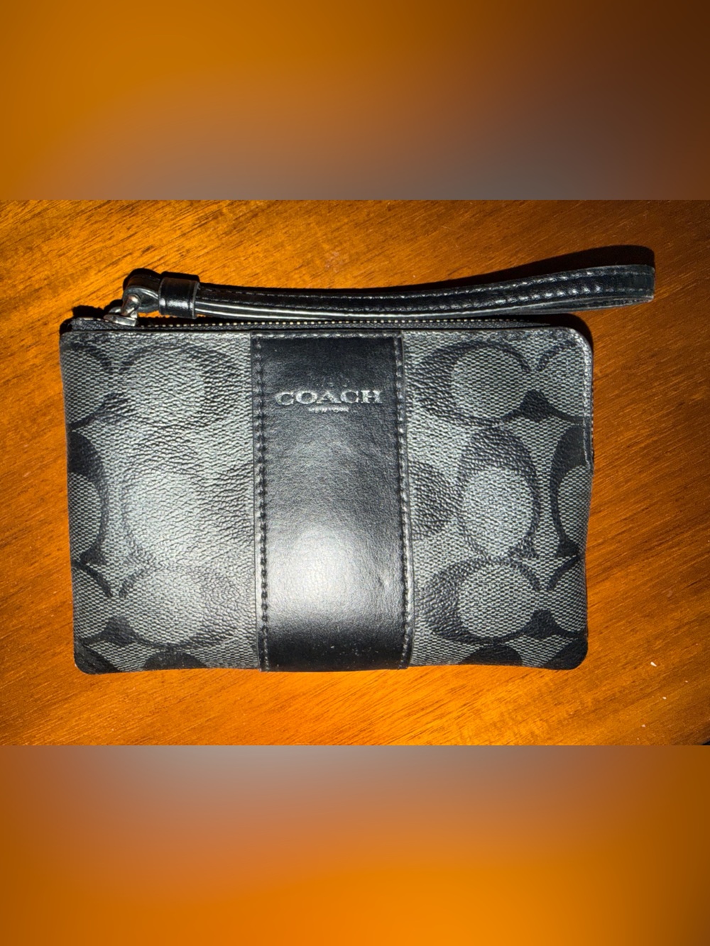 Coach Black Signature Canvas & Leather Wristlet
